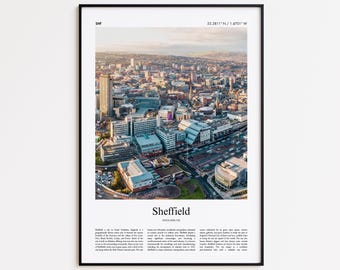 Sheffield Color Print, Sheffield Real Photo Poster, Sheffield Travel Poster Gift, Yorkshire, United Kingdom Travel poster, Minimal Print