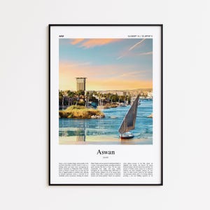 Impresión a color de Asuán, póster fotográfico real de Asuán, póster de viaje de Asuán, póster de viaje a Egipto, impresión minimalista de ciudad, impresión de arte mural
