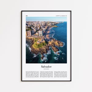 Impressão colorida de Salvador, pôster fotográfico real de Salvador, pôster de viagem para presente em Salvador, pôster de viagem da Bahia, Brasil, impressão minimalista de cidade