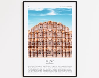 Impresión a color de Jaipur, póster fotográfico real de Jaipur, póster de viaje de Jaipur, póster de viaje de Rajastán, India, impresión minimalista de ciudad, impresión de arte mural