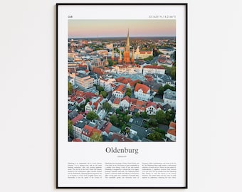 Stampa a colori di Oldenburg, poster con foto autentica di Oldenburg, poster di viaggio di Oldenburg in regalo, poster di viaggio in Germania, stampa di città minimalista, stampa artistica da parete