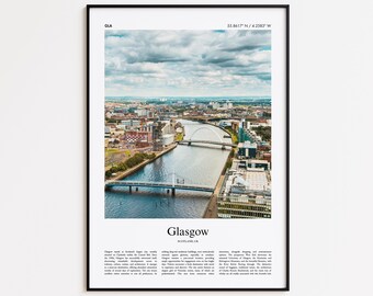 Glasgow Color Print, Glasgow Real Photo Poster, Glasgow Travel Poster Gift, United Kingdom Travel poster, Minimal City Print, Wall Art Print