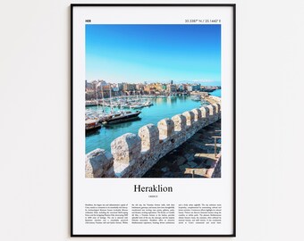 Heraklion Color Print, Heraklion Real Photo Poster, Heraklion Travel Poster Gift, Greece Travel poster, Minimal City Print, Wall Art Print