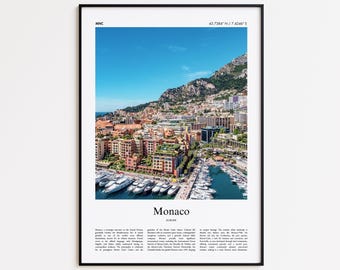 Impression couleur Monaco, véritable affiche photo Monaco, cadeau affiche de voyage Monaco, affiche de voyage, impression ville minimale, impression d'art mural