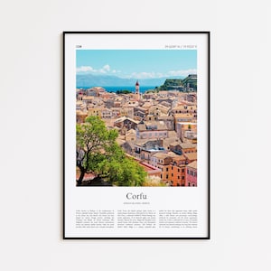 Corfu kleurenafdruk, Corfu echte fotoposter, Corfu reisposter cadeau, Ionische eilanden, Griekenland reisposter, reisposter, Minimal City Print