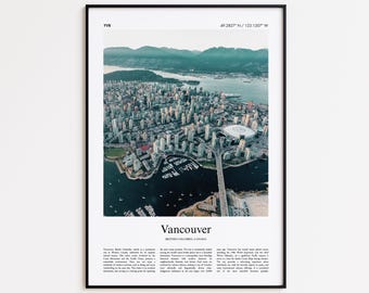 Vancouver Color Print, Vancouver Real Photo Poster, Vancouver Travel Poster Gift, British Columbia, Canada Travel poster, Minimal City Print