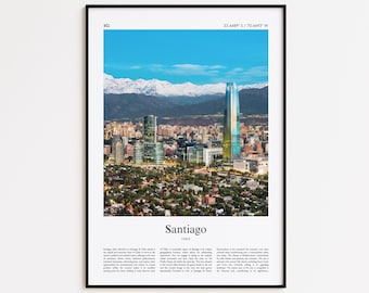 Impresión a color de Santiago, póster fotográfico de Santiago Real, póster de viaje de Santiago, póster de viaje de Chile, impresión minimalista de ciudad, impresión de arte mural