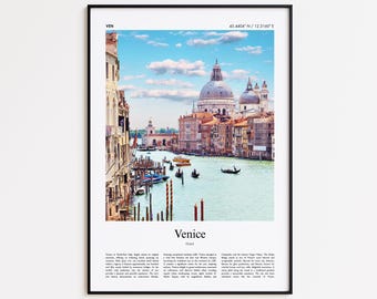 Färgtryck av Venedig, affisch med äkta foto från Venedig, reseaffisch från Venedig, presentaffisch för Italien, minimalistisk stadstryck, väggkonsttryck
