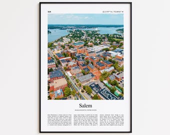 Impresión a color de Salem, póster fotográfico real de Salem, póster de viaje de Salem, Massachusetts, Estados Unidos, póster de viaje de EE. UU., impresión minimalista de ciudad.