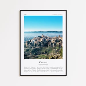 Impression couleur Cuenca, véritable affiche photo Cuenca, cadeau affiche de voyage Cuenca, Castille-La Manche, affiche de voyage Espagne, impression ville minimale