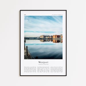 Impresión a color de Westport, póster fotográfico real de Westport, póster de viaje de Westport, Connecticut, Estados Unidos, póster de viaje de EE. UU., impresión minimalista