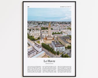 Impresión a color de Le Havre, póster fotográfico real de Le Havre, póster de viaje de Le Havre, póster de viaje de Normandía, Francia, impresión minimalista de ciudad.