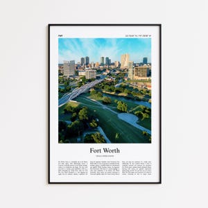 Impression couleur Fort Worth, affiche photo réelle Fort Worth, cadeau affiche de voyage Fort Worth, Texas, États-Unis, affiche de voyage USA, impression minimale
