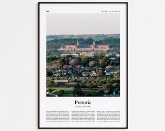 Impresión a color de Pretoria, póster fotográfico real de Pretoria, póster de viaje de Pretoria, póster de viaje de Gauteng, Sudáfrica, impresión minimalista de ciudad.