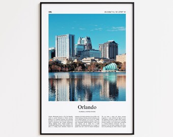 Färgtryck med Orlando, affisch med riktig foto från Orlando, reseaffisch med Orlando-motiv, reseaffisch med Florida, USA, minimalistisk stadstryck