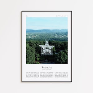 Roanoke Color Print, Roanoke Real Photo Poster, Roanoke Travel Poster Gift, Virginia, United States, USA Travel poster, Minimal City Print