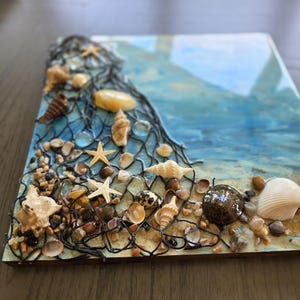 3D Ocean Resin Art: Seashells & Real Sand Coastal Decor