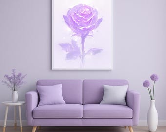 Purple Rose Wall Art: Pastel Floral Minimalist Print (Digital Download)