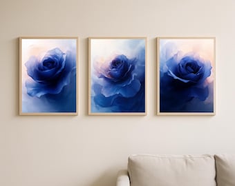 Blue Rose Art Print Set – Elegant Floral Wall Decor (Digital Download)