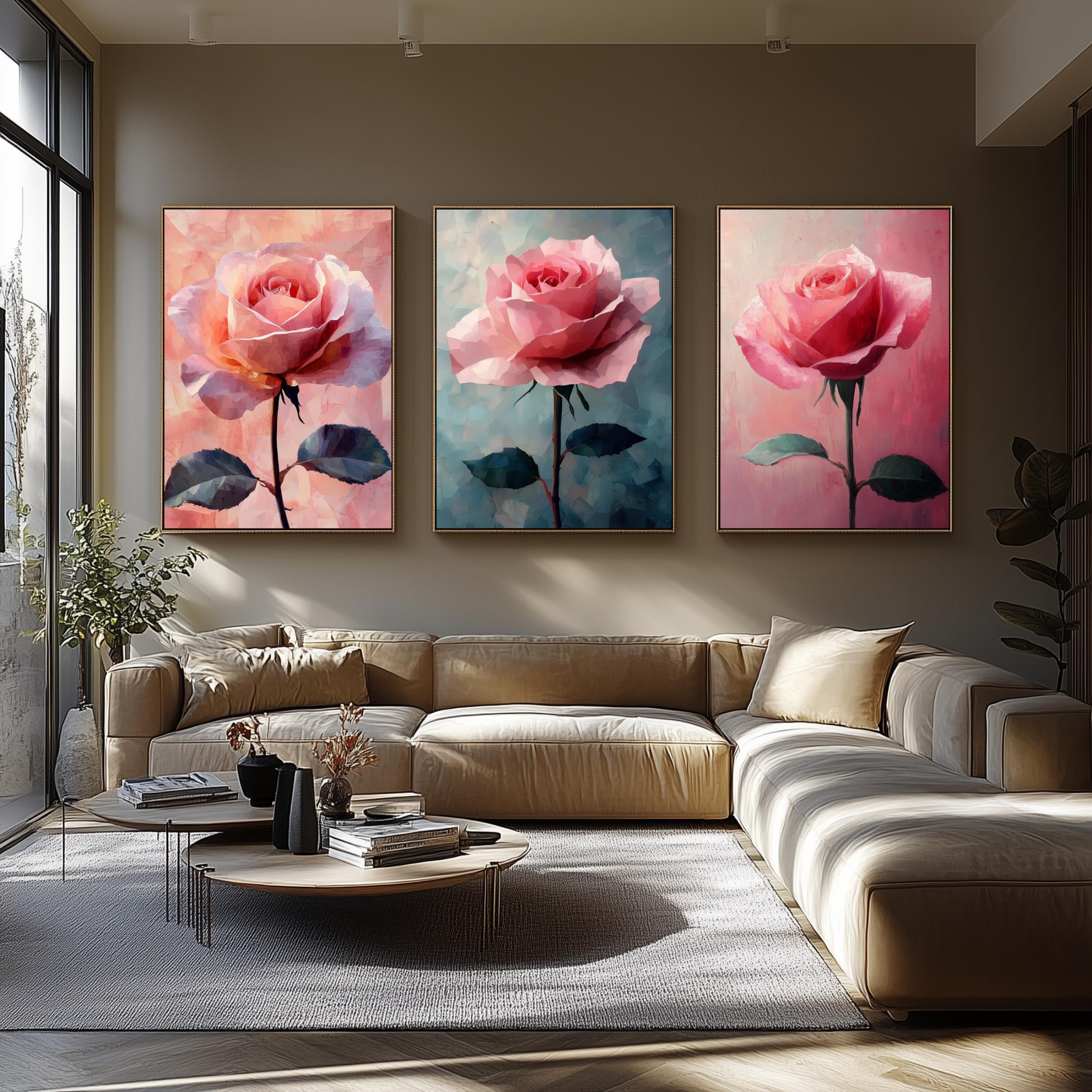 Pink Rose Art Print Set: Abstract Floral Home Decor (digital Download ...