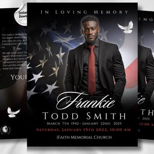 American Flag Funeral Program Template Patriotic Celebration : Editable 4-Page Memorial (Canva PDF)