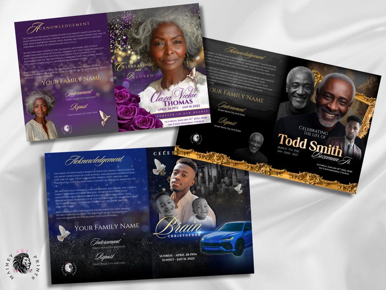 Memorial Design Pattern Set of 3 Editable Memorial Designs (canva PDF) - Purple Rose, Classic ...