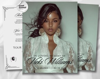 Grey Minimalist Celebration of Life Program 4- page Memorial Template (Canva PDF)