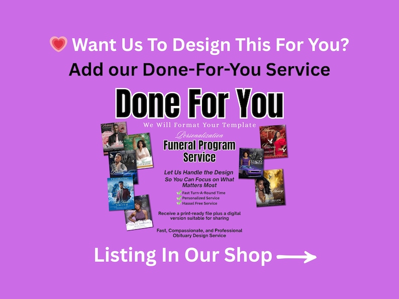 Plantilla de programa funerario de rosas negras y rosadas: PDF Canva conmemorativo editable de 8 páginas imagen 2