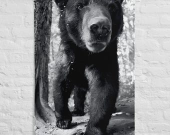Drapeau Ours Noir et Blanc – Décoration Murale Animal Sauvage, Poster Ours Puissant, Tenture Murale Forêt, Déco Chambre Aesthetic