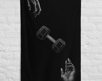 Drapeau Musculation Motivation | No Excuses Gym Flag | Haltère & Discipline | Décoration Salle de Sport | Cadeau Fitness Homme