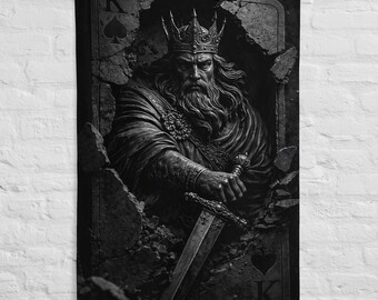 Drapeau Roi Guerrier Noir – Décoration Murale Pouvoir & Stratégie – King Wall Art Sombre – Mindset Leadership