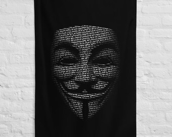 Drapeau Masque Hacker Noir – Décoration Murale Cyber & Anonymat – Art Digital Sombre – Wall Art Tech Mindset