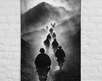 Drapeau Soldats Noir & Blanc – Décoration Murale Discipline Courage – Art Militaire Moderne – Wall Art Mindset Puissant
