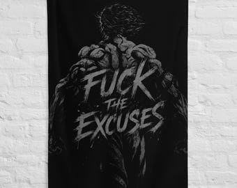 Drapeau Motivation Musculation "Fuck The Excuses" | Décoration Salle de Sport | Bannière Fitness & Mindset | Cadeau Sportif