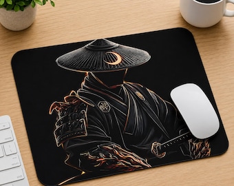 Tapis de Souris Samouraï Noir | Mouse Pad Japonais, Bureau Gaming, Desk Mat Motivation Discipline, Cadeau Gamer
