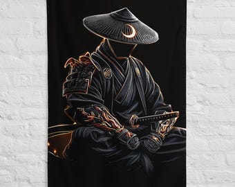 Drapeau Samouraï Mystique Noir & Rouge – Décoration Murale Guerrier Japonais – Art Dark Zen – Wall Art Mindset Discipline