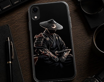 Coque iPhone Samouraï Noir | Coque Guerrier Japonais Minimaliste | Samurai Phone Case | Coque Katana Dark Aesthetic