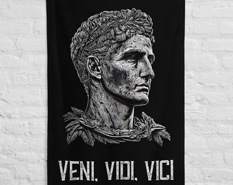 Drapeau Veni Vidi Vici – Décoration Murale César & Empire Romain – Citation Puissance Victoire – Wall Art Antique