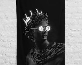 Drapeau Roi Crypto Noir – Décoration Murale Bitcoin & Richesse – Statue Moderne Couronne – Wall Art Mindset Millionnaire