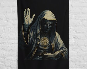 Drapeau Sage Mystique Noir & Or – Décoration Murale Sagesse Puissance – Art Spirituel Moderne – Wall Art Mindset Stoïque