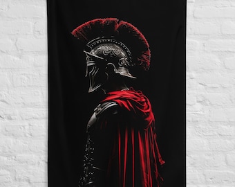 Bandeira de Guerreiro Romano Preta e Vermelha – Decoração de Parede – Honra, Poder – Arte Antiga Moderna – Arte de Parede – Mentalidade, Liderança