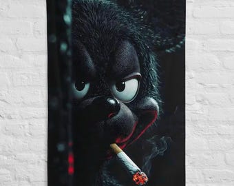 Drapeau Chien Gangster Cartoon | Décoration Murale Dark Humor | Bannière Street Art | Cadeau Original | Poster Fun & Aesthetic
