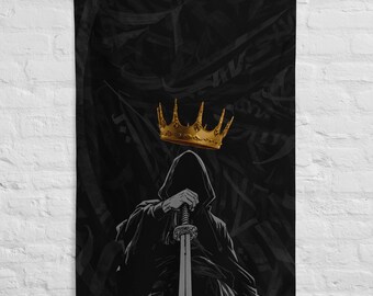 Drapeau Roi Sombre Noir & Or – Décoration Murale Pouvoir Leadership – Art Guerrier Couronne – Wall Art Mindset Alpha