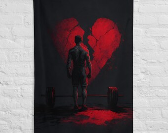Drapeau Cœur Brisé Musculation | Gym Heartbreak Motivation | Décoration Salle de Sport | Discipline Après Rupture | Fitness Mindset