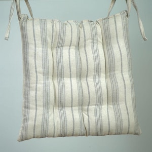 Rustic Cotton Stripe Chair Cushion with Ties – Farmhouse Seat Pad for Dining Chairs, Benches, or Kitchen Decor, Cotton Seat Cushions