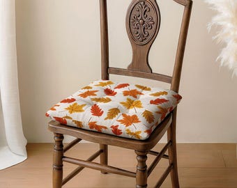 Autumn Leaf Tufted Seat Cushion: Rustic Farmhouse Chair Pad, Custom Size