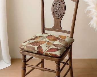 Autumn Leaves Seat Cushion: Rustic Botanical Chair Pad, Custom Size