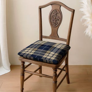 Plaid Linen Seat Cushion, Tufted Chair Pad for Kitchen Dining Rustic Farmhouse Seating, Comfortable Country Style Chair Cushion With Ties