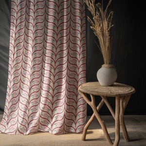 Floral Vine Cotton Linen Curtain, Farmhouse Style Drapes, Vintage Design Floral Window Panel, Natural Living Room Curtain, Custom Size