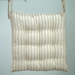 Rustic Cotton Stripe Chair Cushion with Ties – Farmhouse Seat Pad for Dining Chairs, Benches, or Kitchen Decor, Cotton Seat Cushions